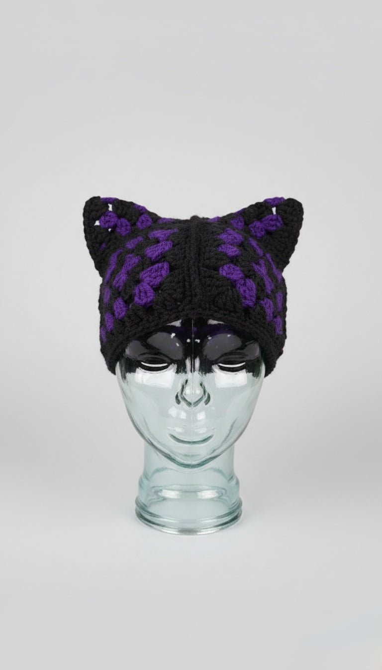 The Granny Square “Cat Beanie”- Purple
