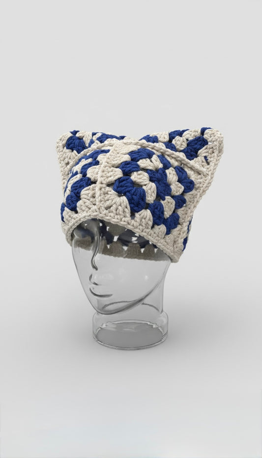 The Granny Square “Cat Beanie”- Blue