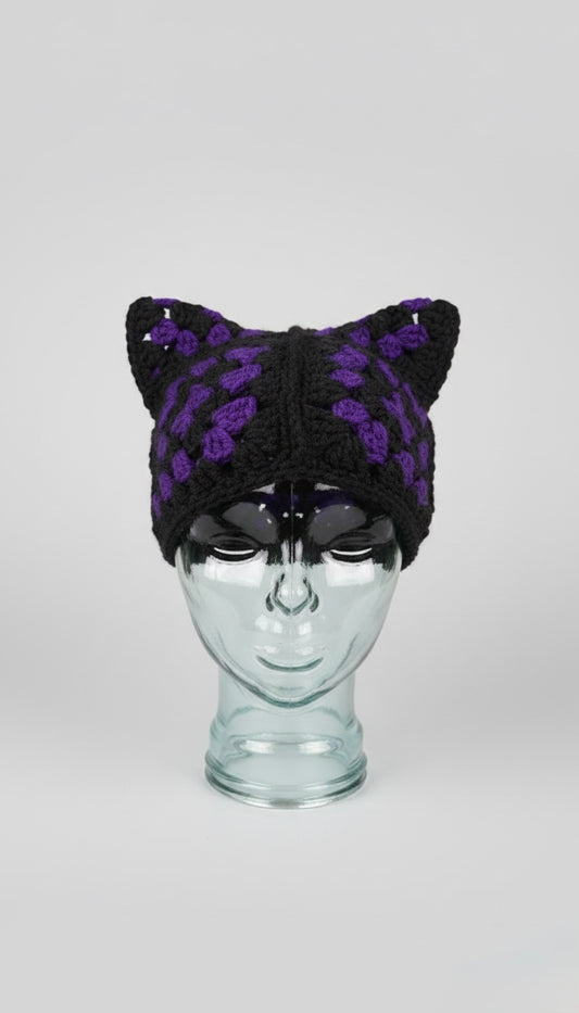 The Granny Square “Cat Beanie”- Purple